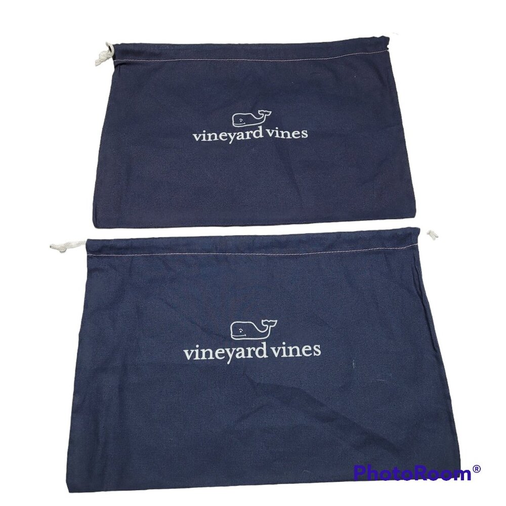 Vineyard Vines Dust Bags Storage Logo Blue Drawstring Whale Lot of 2 - 10 x 14